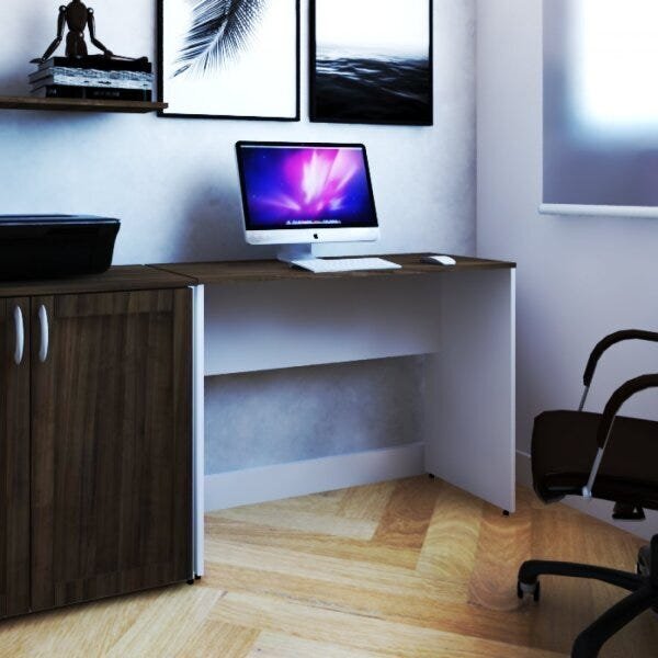 Mesa Para Escritório 90cmx47cm 15mm  Branca/ameixa Negra