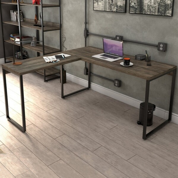 Mesa Para Escritório Angular Kuadra Carvalho Dark - Compace