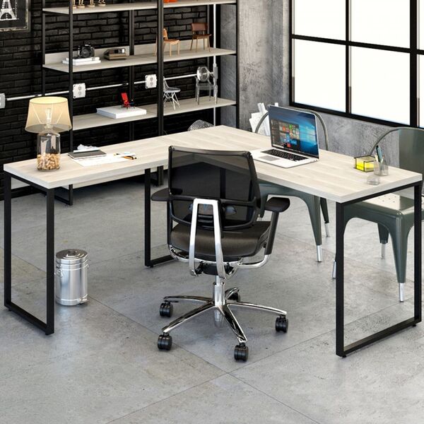 Mesa Para Escritório Angular Kuadra Snow - Compace