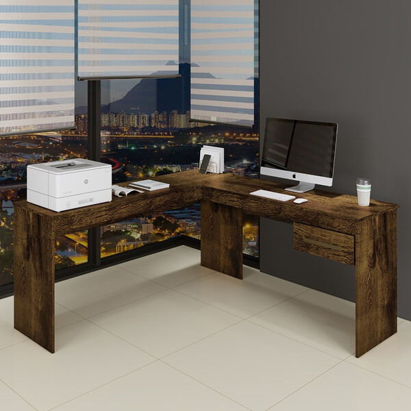 Mesa Para Escritório De Canto 1 Gaveta Munique Kaiki Móveis