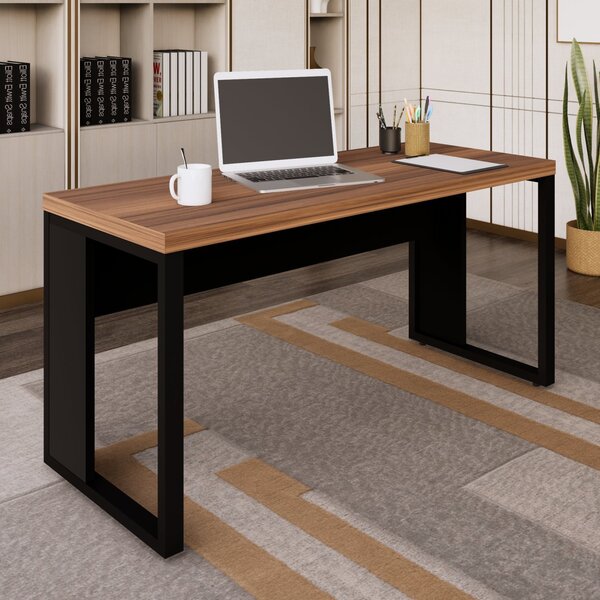 Mesa Para Escritório Diretor Com Tampo 150cm Preto E Marrom Y