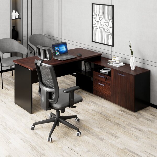 Mesa Para Escritório Diretor Em L 170x150cm Com Armário 1 Por