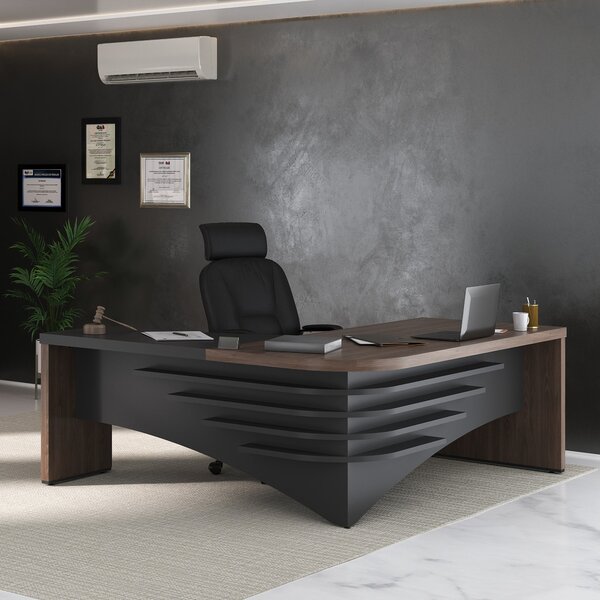 Mesa Para Escritório Diretor Em L Em Tamburato  Charuto/preto