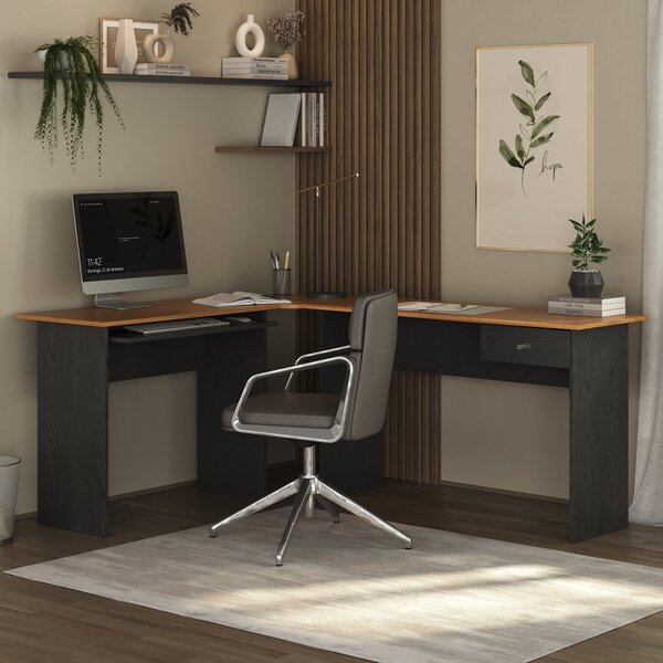 Mesa Para Escritório Em L 1 Gaveta Max Cinamomo/preto Catedral