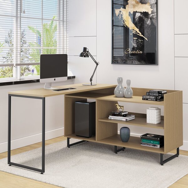 Mesa Para Escritório Em L 3 Nichos Malbec Yescasa Avelã/preto