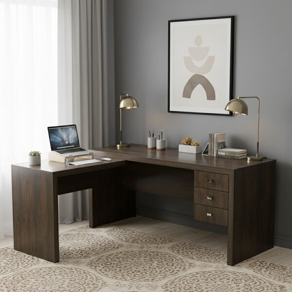 Mesa Para Escritório Em L Com Me4106 3 Gavetas 154,8cm Rustic