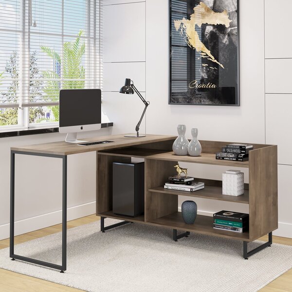 Mesa Para Escritório Em L Malbec 3 Nichos 135cm Industrial Ye