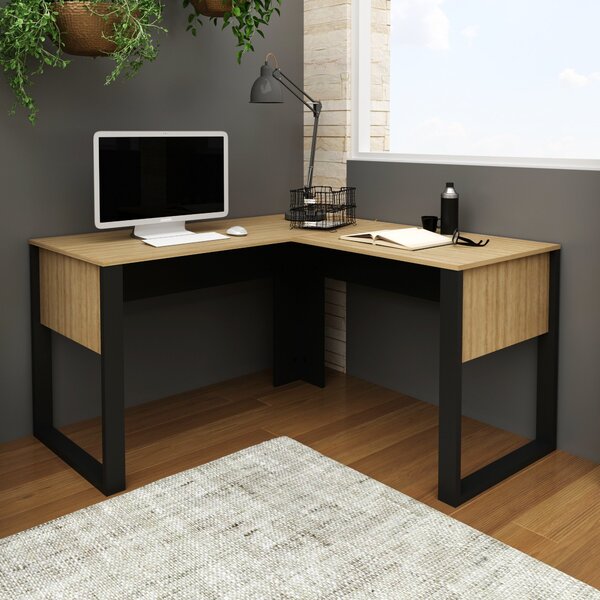 Mesa Para Escritório Em L Me4181 136cmx136cm  Amêndoa/preto