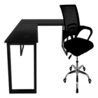 Mesa Para Escritório Em L Preta  Com Cadeira Diretor Tela Mesh
