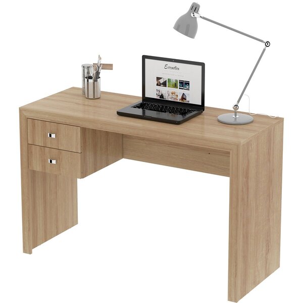 Mesa Para Escritório Escrivaninha 2 Gavetas Amêndoa