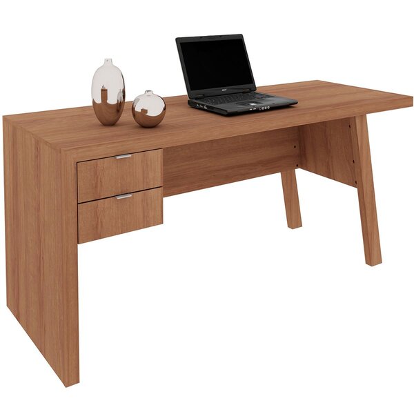 Mesa Para Escritório Escrivaninha 2 Gavetas Amêndoa