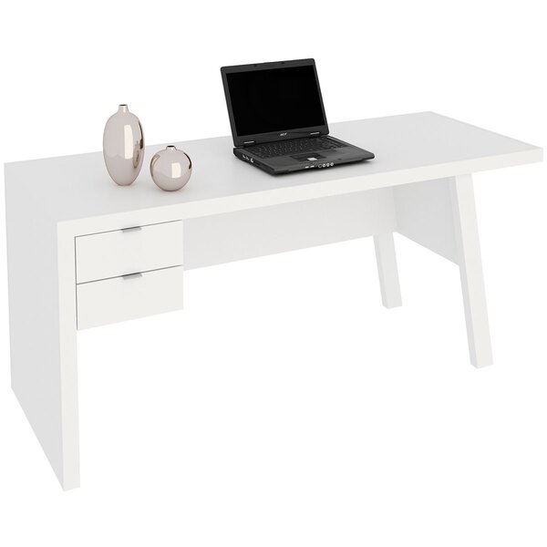 Mesa Para Escritório Escrivaninha 2 Gavetas Branco