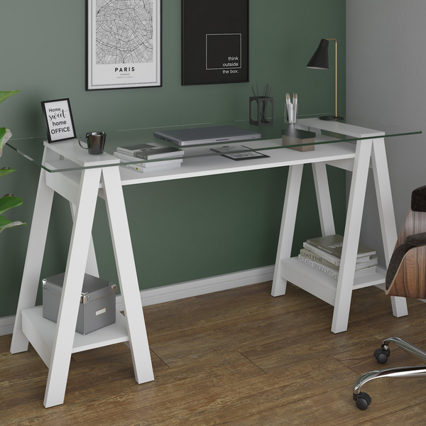 Mesa Para Escritório Escrivaninha Home Office Tampo De Vidro