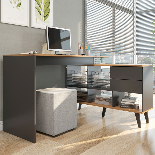 Mesa Para Escritório Gold 2 Gavetas Carvalho Dakar/cinza Vulc