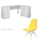 Mesa Para Escritório Nt2005 Branca Com Cadeira Botonê Amarela