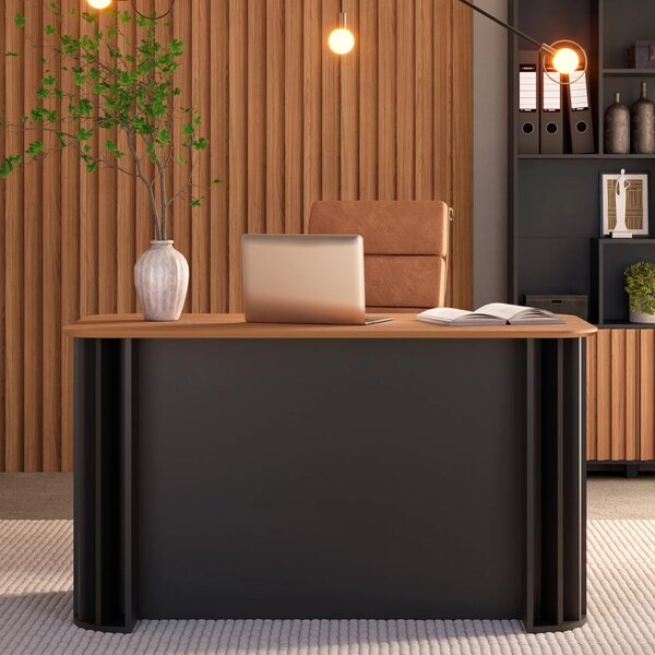 Mesa Para Escritório Ripada 135cm Freijó E Fosco Freijó/fosco