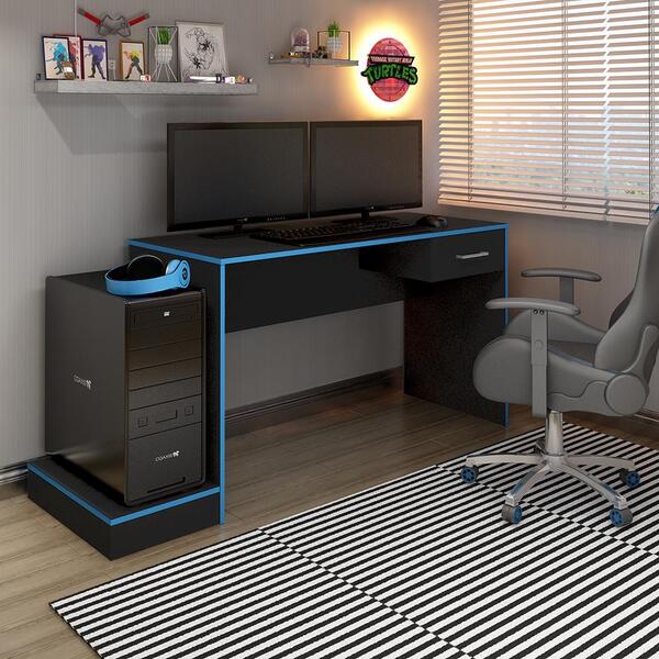 Mesa Para Escritório Yone Preto Acetinado Azul