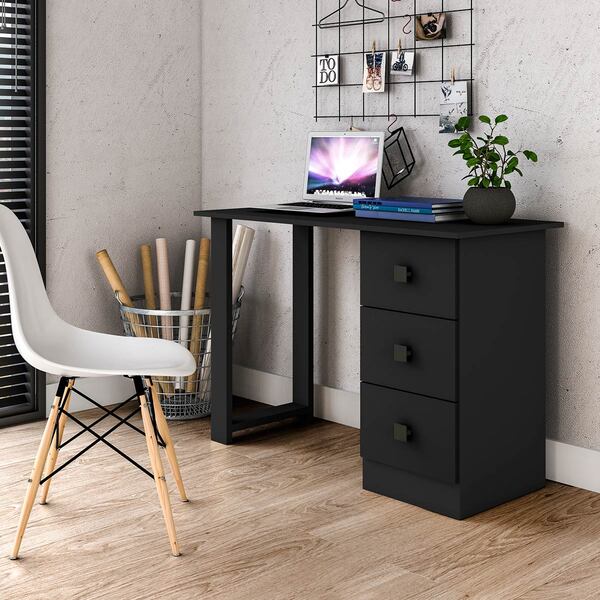 Mesa Para Home Office 110 X 77 X 50 Cm 3 Gavetas Mdp Preto -