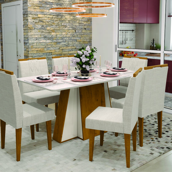 Mesa Para Jantar Safira Madero Canela Off White