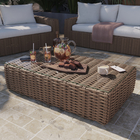 Mesa de Apoio para Jardim Ayamo Retangular 33x70x120cm de Alumínio e Rattan com Tampo de Vidro Marrom Naterial