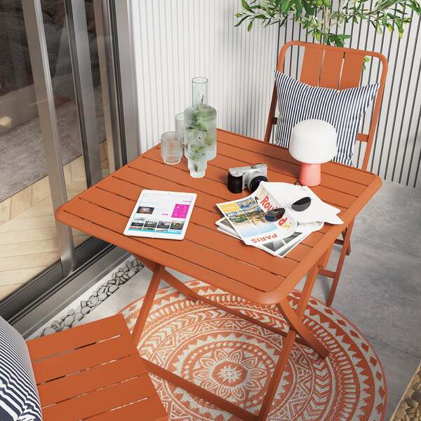 Mesa para Jardim Dobrável Idaho 2 Lugares Quadrada 75x75x75cm Alumínio Marrom Naterial