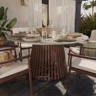 Mesa para Jardim Retro 6 Lugares Redonda 1,5x1,5mx74cm Alumínio com Tampo de Vidro Marrom Naterial