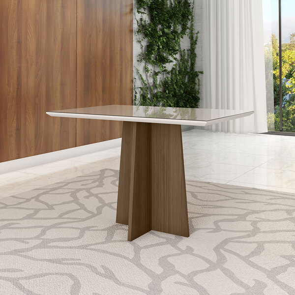 Mesa Para Sala De Jantar 100% Mdf Com Vidro 04 Lugares 120cm