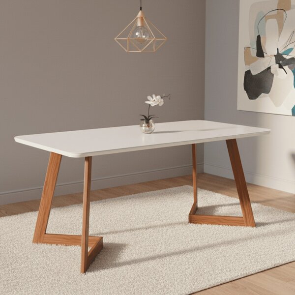 Mesa Para Sala De Jantar 180cm Com Vidro Caju Off White