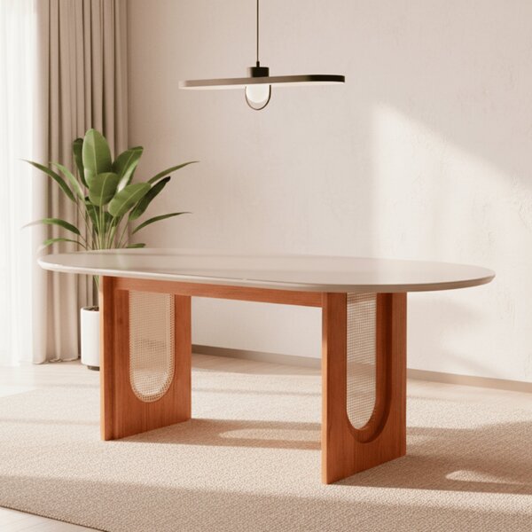 Mesa Para Sala De Jantar 210cm Oval Valentina Cinamomo/off Wh