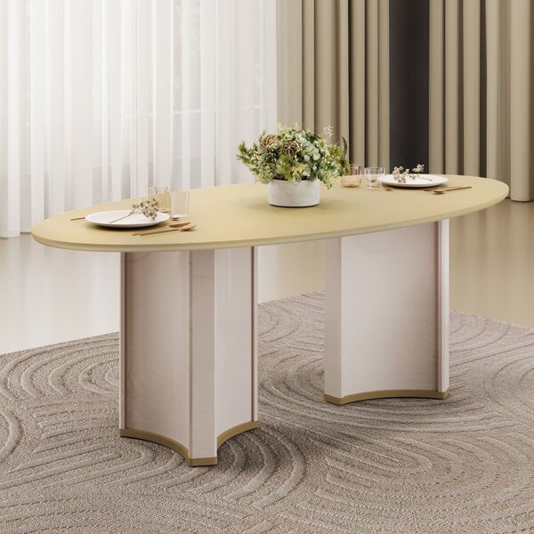 Mesa Para Sala De Jantar 218cm Com Tampo Elipse Orgânico Com