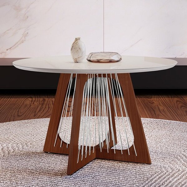 Mesa Para Sala De Jantar 4 Lugares Redonda Tampo Vidro/mdf Cì