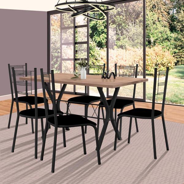 Mesa Para Sala De Jantar 6 Cadeiras Preto Aiden Shop Jm