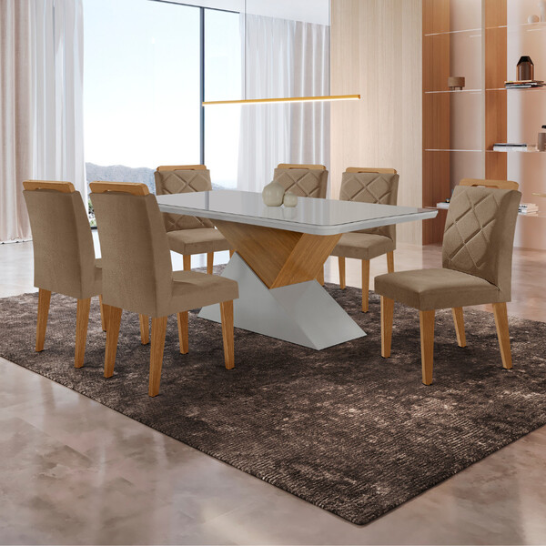 Mesa Para Sala De Jantar Aster 180cm Mdf Canto Copo Com Vidro