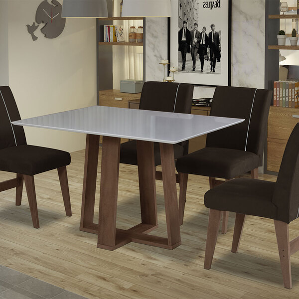 Mesa Para Sala De Jantar Com 04 Cadeiras Málaga Cedro/branco/