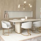 Mesa Para Sala De Jantar Com Vidro Lintz Off White/bege/doura