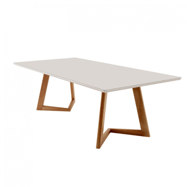 Mesa Para Sala De Jantar Munique 220cm Madeira Com Vidro Mode