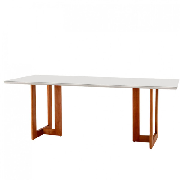 Mesa Para Sala De Jantar Patros 180cm Madeira Com Vidro Moder
