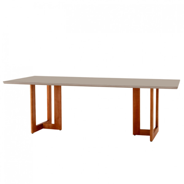 Mesa Para Sala De Jantar Patros 220cm Madeira Com Vidro Moder