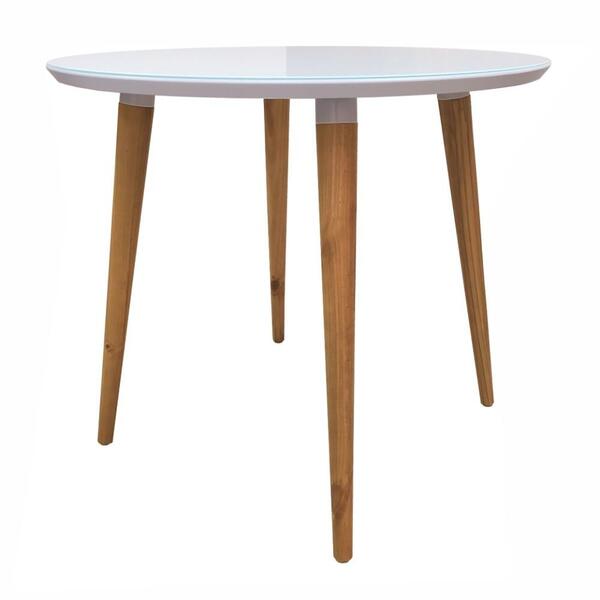 Mesa Para Sala De Jantar Redonda Betty Branco Tampo Em Vidro