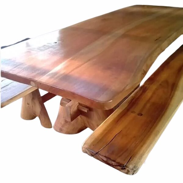 Mesa Para Sala De Jantar Rústica Madeira 2,2m +2 Bancos Jequi