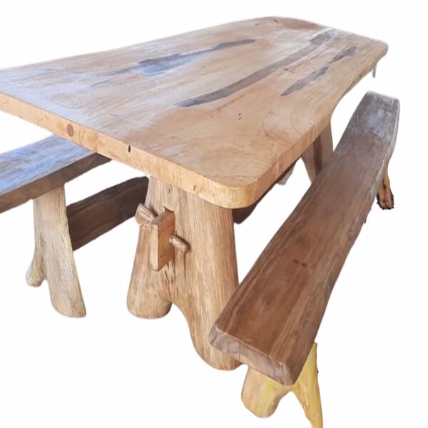 Mesa Para Sala De Jantar Rústica Madeira 3m +2 Bancos Jatobá