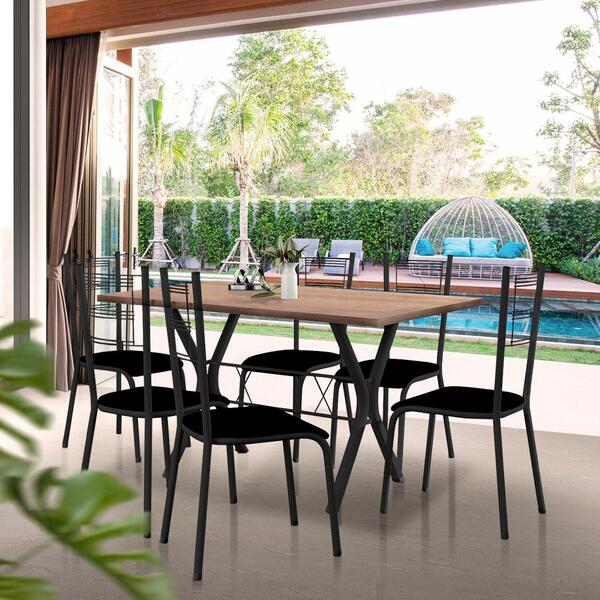Mesa Para Varanda 136x80 Aço Com 6 Cadeiras Estofadas Preto C