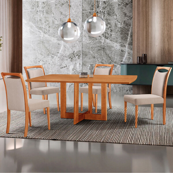 Mesa Patros Tampo 120cm Laminado Barril Com 4 Cadeiras Muniqu