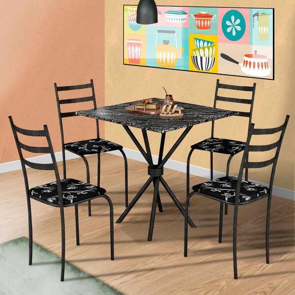 Mesa Pequena Com 4 Cadeiras Preto Indiana Shop Jm