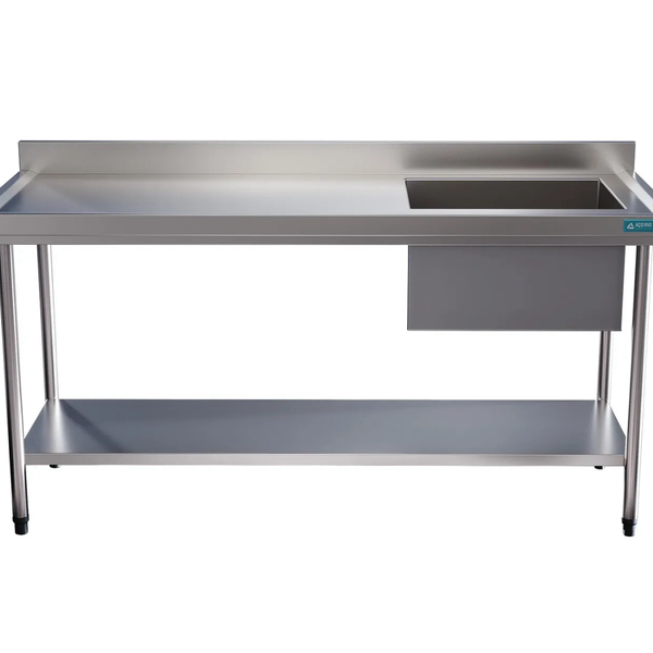 Mesa Pia Aço Inox Uma Cuba Direita E Prateleira 150x60x85 Aço