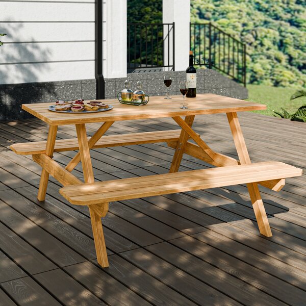 Mesa Picnic Madeira Maciça 140cm X 70cm Natural