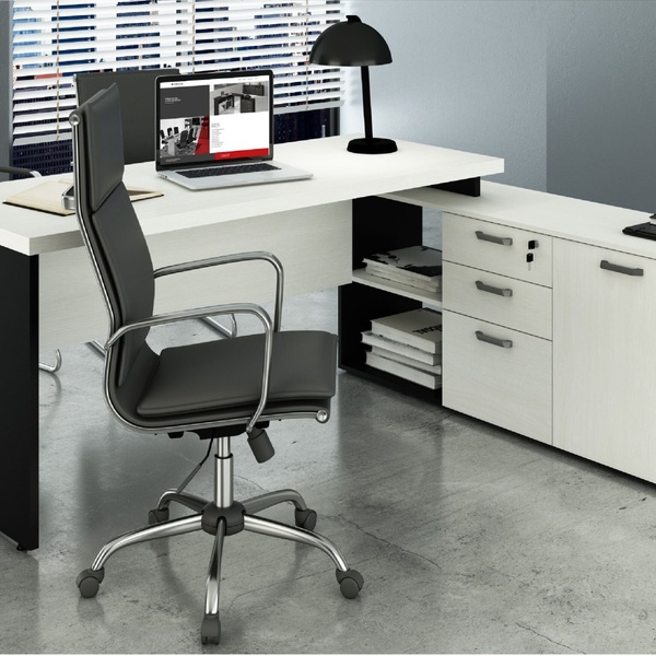 Mesa Presidente Em L Web40 1,90x1,60 c/ Armário 1 porta, 3 Ga