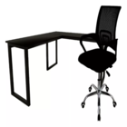 Mesa Preta Para Escritório Em L Angular  Com Cadeira Diretor