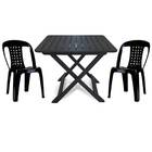 Mesa Quadrada Dobrável 80cm Preta + 2 Cadeiras Com Encosto Vi