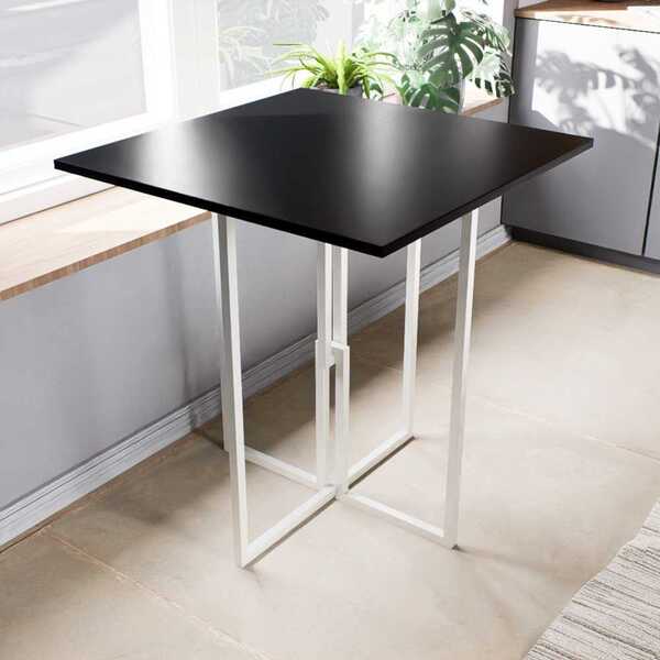 Mesa Quadrada Industrial 70cm Branca Tampo Madeira Preto